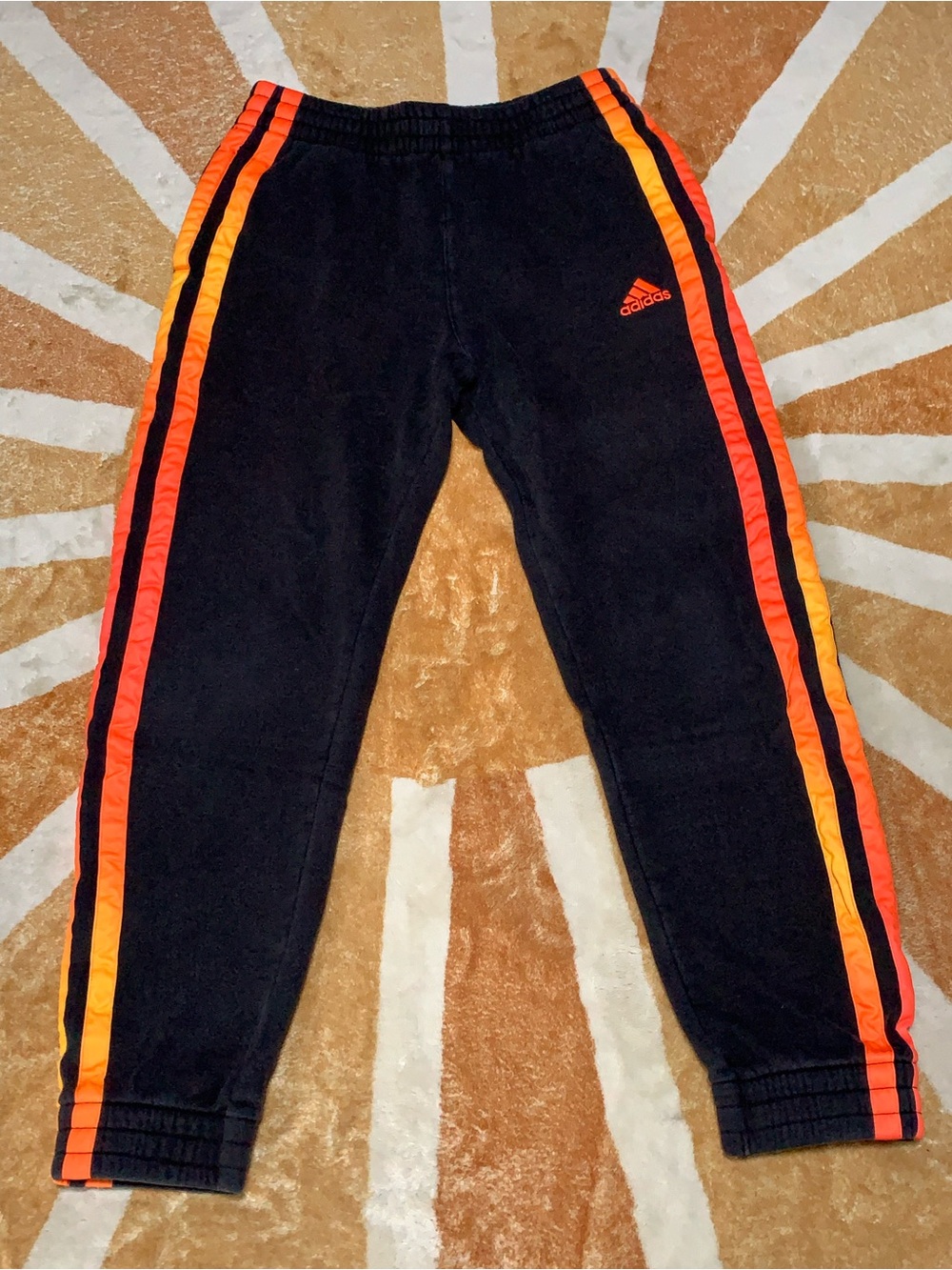 adidas Black Sweatpants with Orange and Yellow Side Stripes